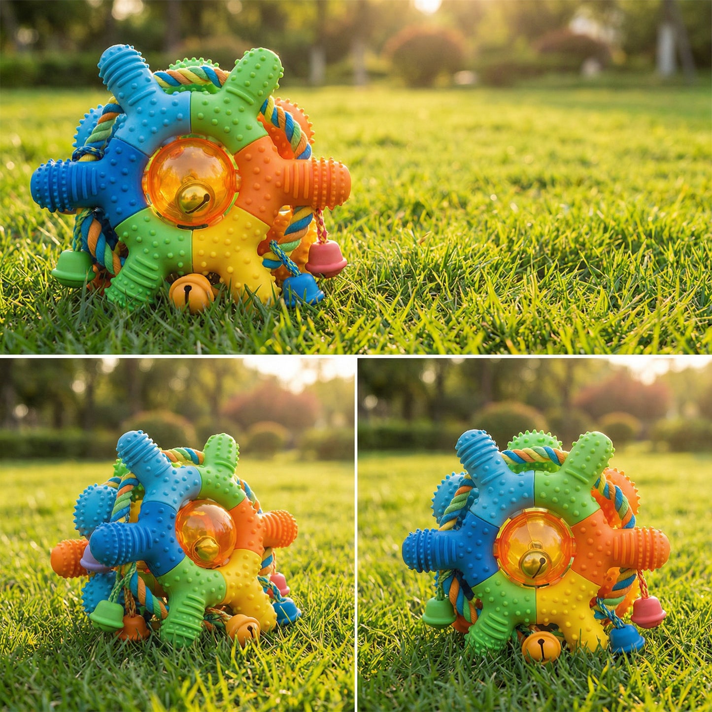 🐾 PupyToy® Multi-Texture Rope Knot Bell Ball – Interactive Chew & Tug Toy for Puppies