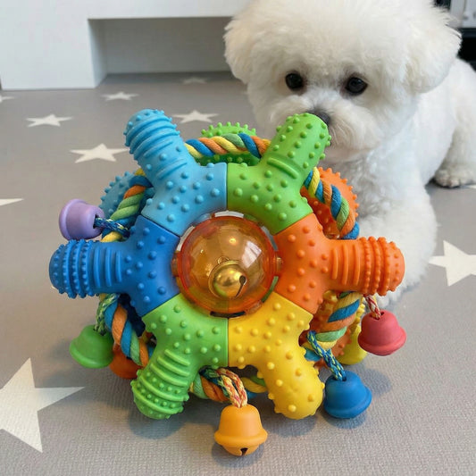 🐾 PupyToy® Multi-Texture Rope Knot Bell Ball – Interactive Chew & Tug Toy for Puppies