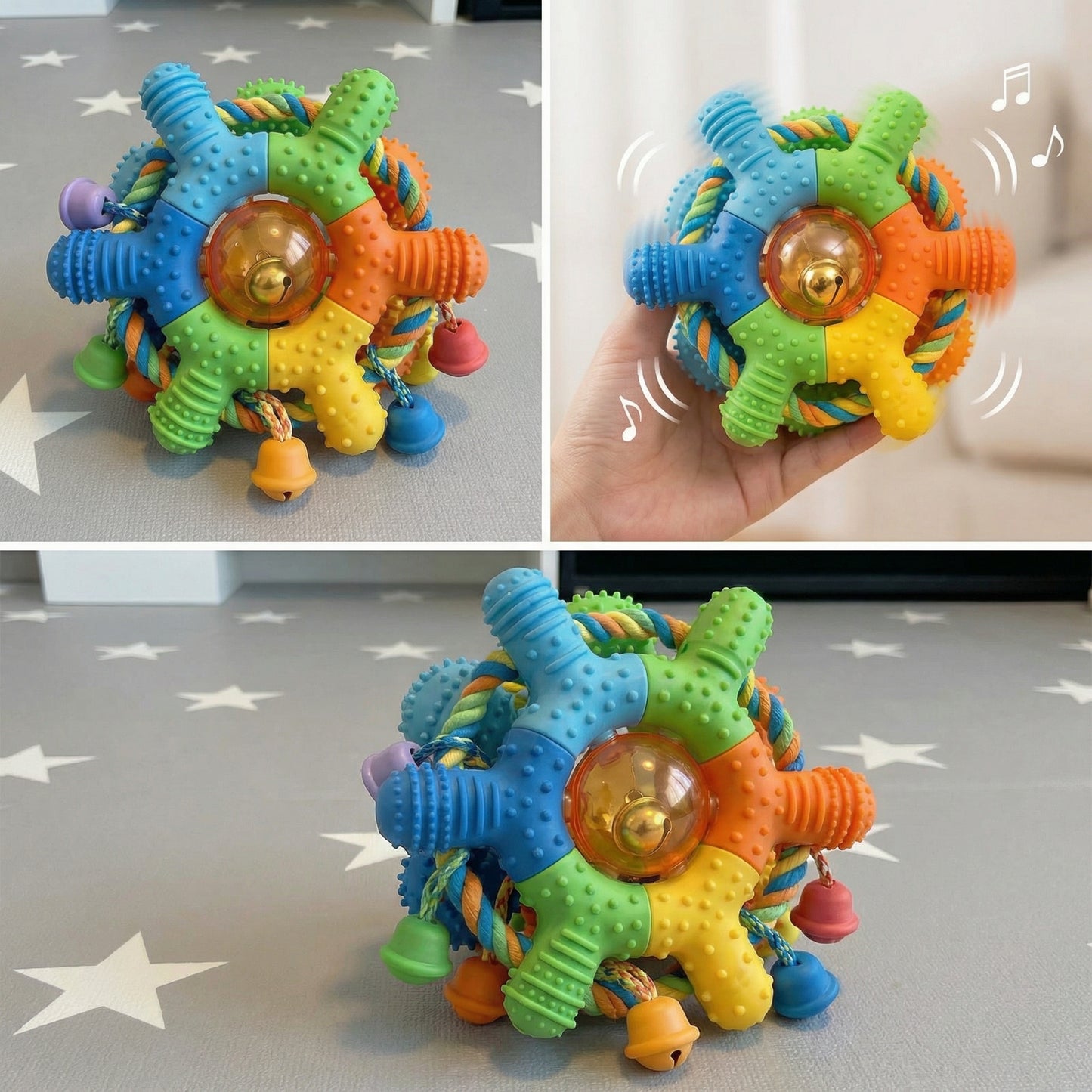 🐾 PupyToy® Multi-Texture Rope Knot Bell Ball – Interactive Chew & Tug Toy for Puppies