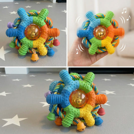 🐾 PupyToy® Multi-Texture Rope Knot Bell Ball – Interactive Chew & Tug Toy for Puppies