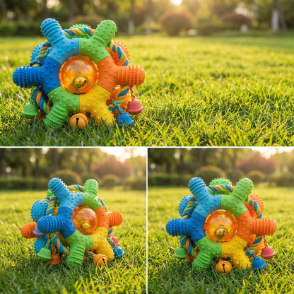 🐾 PupyToy® Multi-Texture Rope Knot Bell Ball – Interactive Chew & Tug Toy for Puppies